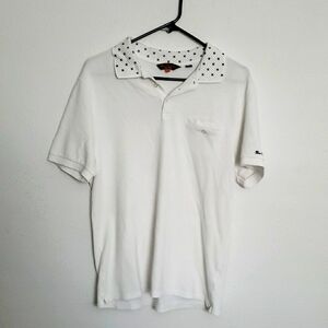 Ben Sherman Cotton White Polo Shirt with Patterned Collar Sz M